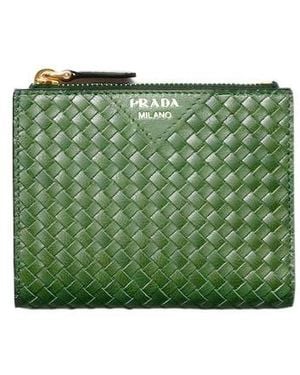 Prada Small Woven Madras Leather Wallet - Green