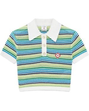 CASABLANCA Striped Short-Sleeved Polo Shirt - Blue