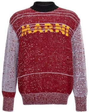 Marni Logo Intarsia Crewneck Jumper - Red