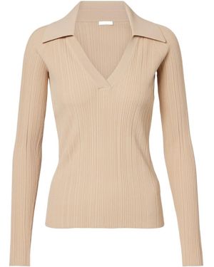 JOSEPH Chelia Ribbed-Knit Polo Sweater - Natural