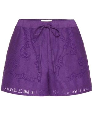 Valentino Cotton Guipure Lace Shorts - Purple