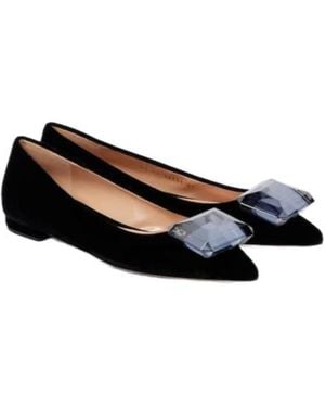 Gianvito Rossi Pointed-Toe Flat Shoes Decorated With Crystal Embellishments - Black