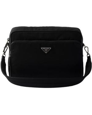 Prada Triangle-Logo Zipped Shoulder Bag - Black