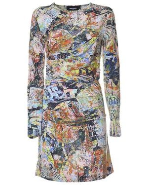 DSquared² Abstract-Print Long-Sleeve Dress - Gray