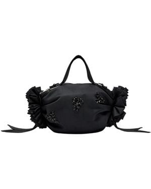 Simone Rocha Double Ribbon Rosette Mini Nylon Top Handle Bag - Black