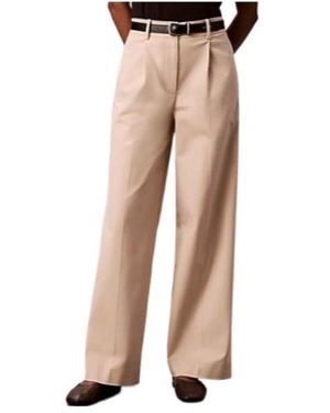 Calvin Klein Pleated Wide-Leg Trousers - Natural