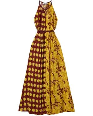 Diane von Furstenberg Darla Tie-Up Pleated Print Dress - Yellow