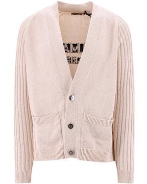 Balmain V-Neck Logo Intarsia Knit Cardigan - Pink