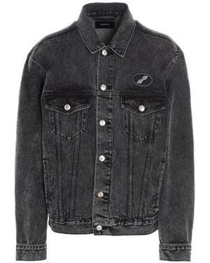 we11done Logo Patch Faded Denim Jacket - Black