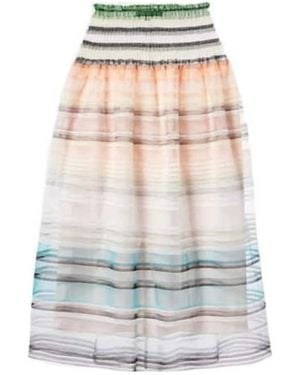 SUSAN FANG Striped Tulle Midi Skirt - White