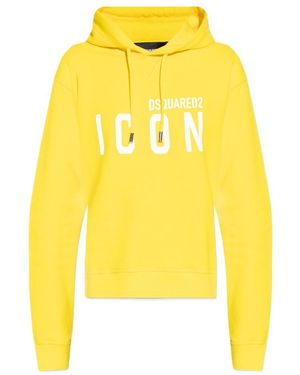DSquared² Logo Printed Drawstring Hoodie - Yellow