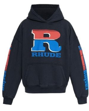 Rhude Logo Printed Hoodie - Blue