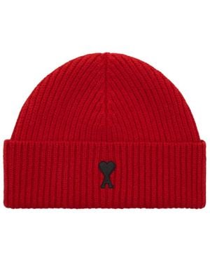 Ami Paris Ami De Coeur Logo Embroidered Beanie