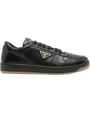 Prada Enamel-Triangle Leather Trainers - Black