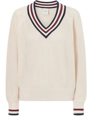 Varley Striped V-Neck Loose Knit Sweater - White