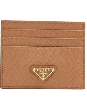 Prada Saffiano Leather Card Holder - Brown