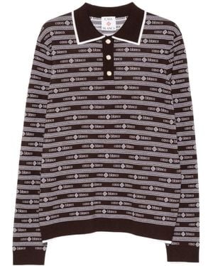 CASABLANCA Jacquard Logo Long Sleeve Polo Shirt - Brown