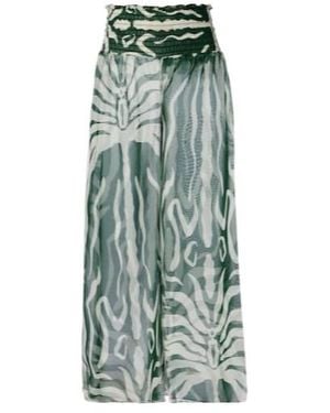 Johanna Ortiz Printed Sheer Wide-Leg Trousers - Green