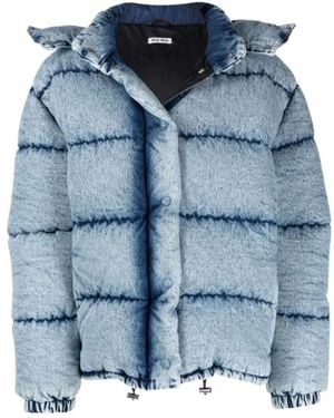 Miu Miu Quilted-Finish Denim Puffer Jacket - Blue