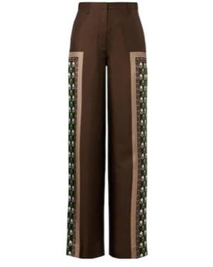 Tory Burch Printed Silk Twill Palazzo Pants - Brown