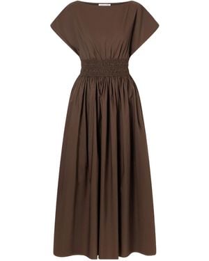 Matteau Shirred Organic Cotton-Poplin Maxi Dress - Brown