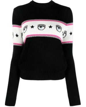 Chiara Ferragni Eyelike-Motif Intarsia-Knit Jumper - Black