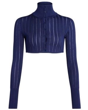 Alaïa Alaa Long Sleeved Knitted Cropped Cardigan - Blue