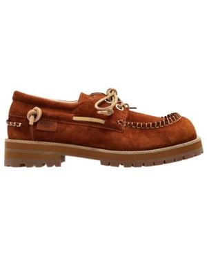 Moschino Whipstitch-Trim Chunky-Sole Boat Shoes - Brown