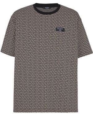 Balmain Logo Patch Monogrammed T-Shirt - Grey