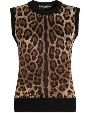 Dolce & Gabbana Leo-Print Wool Top - Black
