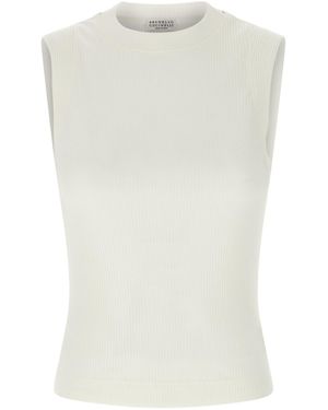 Brunello Cucinelli Knitted Crewneck Tank Top - White