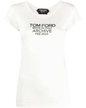 Tom Ford Logo Printed Crewneck T-Shirt - White