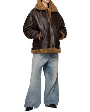 Vetements Lapel Long-Sleeved Leather Jacket - Black