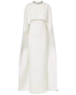 Roland Mouret Crystal-Embellished Caped Crepe Gown - White