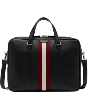 Bally Code Logo Printed Striped Briefcase - Black