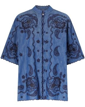 Zimmermann Aster Embroidered Denim Shirt - Blue