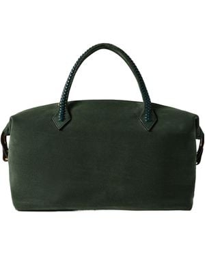 Metier Medium Braided Leather-Trimmed Suede Tote - Black