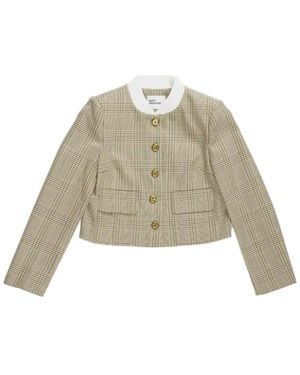 Self-Portrait Check Wool Jacket - Natural