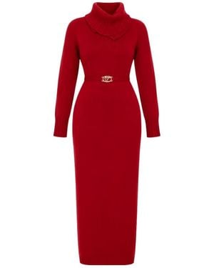 Twinset High-Neck Knit Dress - Red