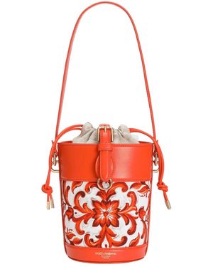 Dolce & Gabbana Majolica-Print Capri Canvas Bucket Bag - Red