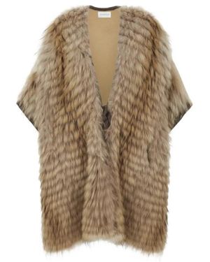 P.A.R.O.S.H. Fur-Trimmed Cape Jacket - Natural