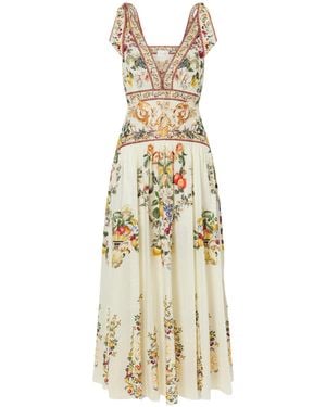 CAMILLA Printed Embellished Linen And Silk-Blend Maxi Dress - Metallic