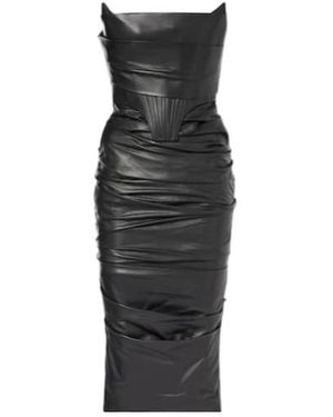 Alex Perry Ruched Leather Midi Dress - Black