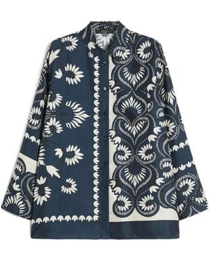 Weekend by Maxmara Silk Patchwork Printed Shirt - Blue