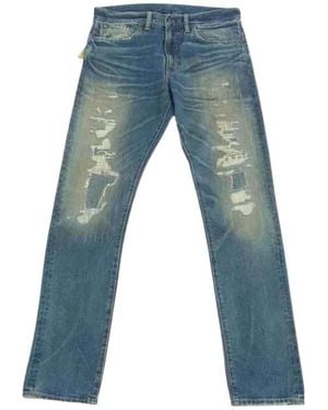 RRL Ralph Lauren Slim Fit Distressed Jeans - Blue
