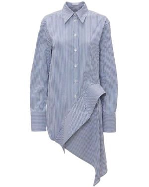 JW Anderson Jw Anderson Striped Long-Sleeved Asymmetric Draped Shirt - Blue