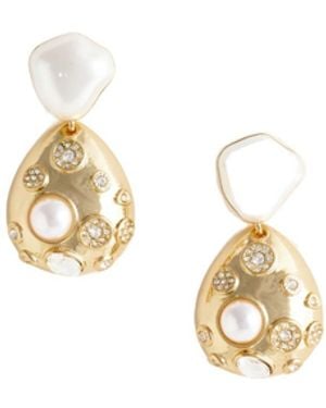 Self-Portrait Crystal-Embellished Drop Earrings - Metallic