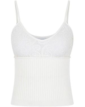 Giambattista Valli Ribbed Lace-Panel Vest Top - White