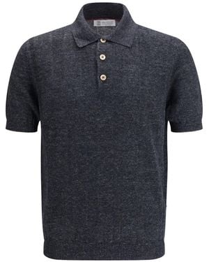 Brunello Cucinelli Knitted Short Sleeve Polo Shirt - Blue