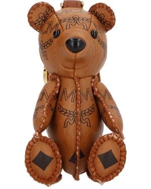 MCM Stitch Detailed Bear Shape Keychain - Brown